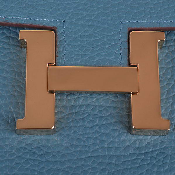 Cheap Fake Hermes Constance Long Wallets Blue Calfskin Leather Gold
